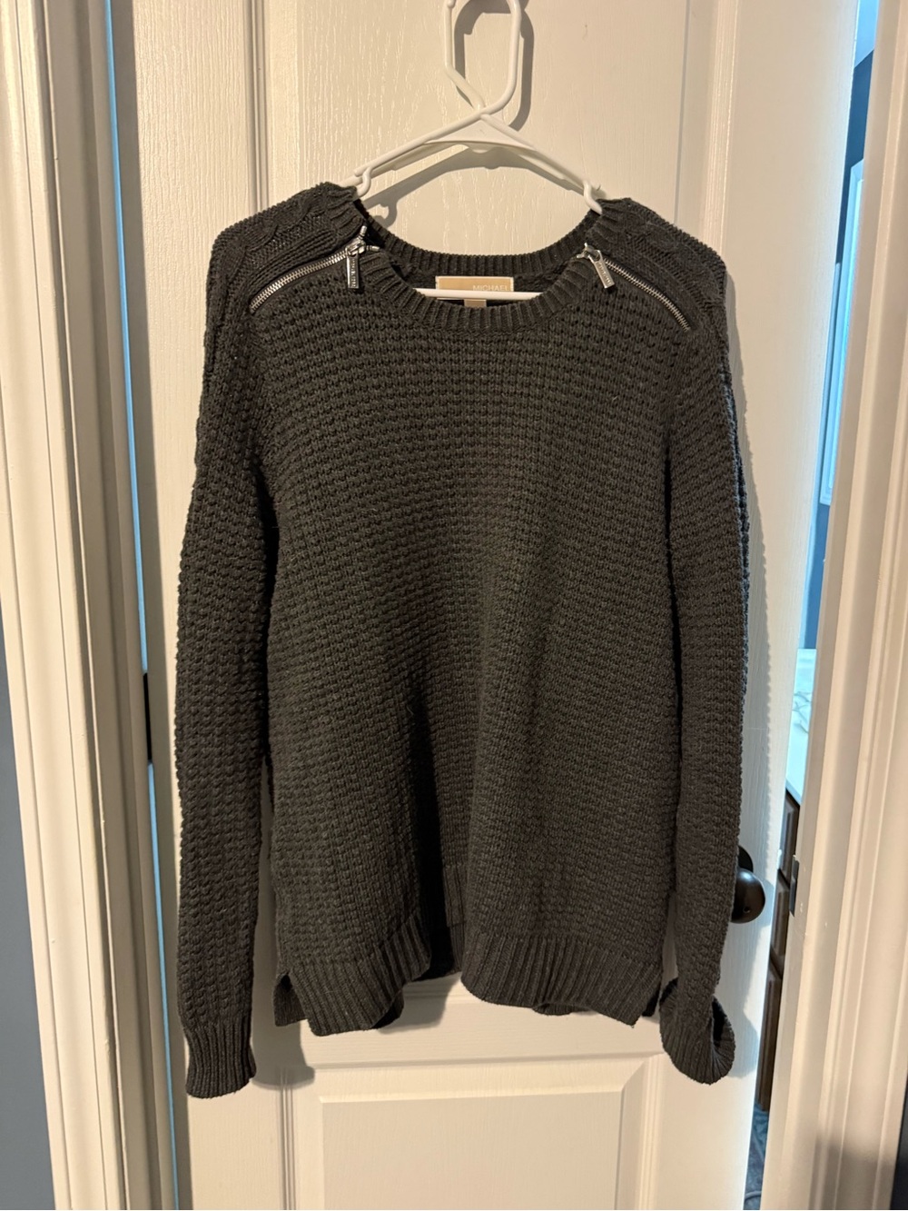 Michael Kors Dark Charcoal Crewneck Sweater with Shoulder Zips